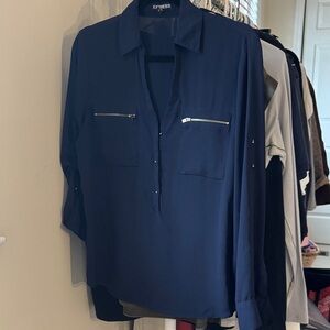 Express Deep Blue Blouse with Zipper Accents
